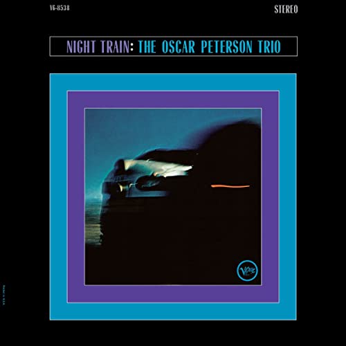 Album cover for Oscar Peterson Trio’s “Night Train” featuring a train.