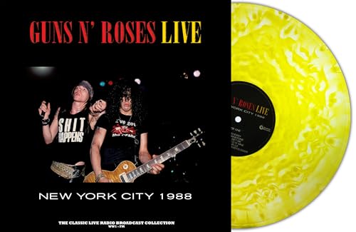 Guns N' Roses album cover and yellow cloudy vinyl record shown.