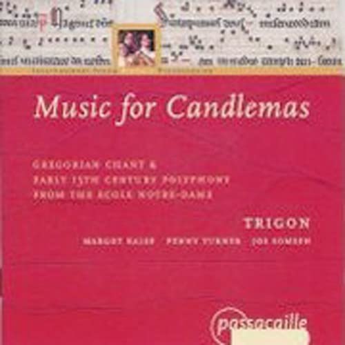 Red CD case for “Music for Candlemas” with musical notation and performers’ names.