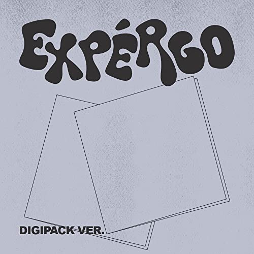 Nmixx Expergo CD cover: text and layered square shapes on gray.