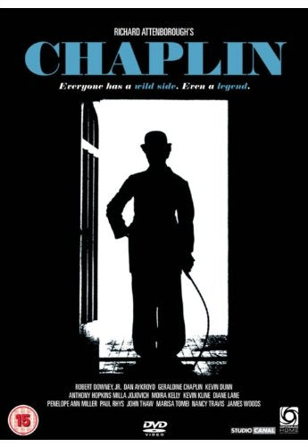 Chaplin" DVD cover: Silhouette of Robert Downey Jr. as Charlie Chaplin.