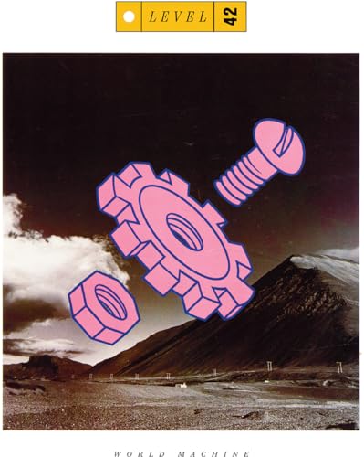 Level 42 “World Machine” vinyl album cover with pink gears and a bolt.