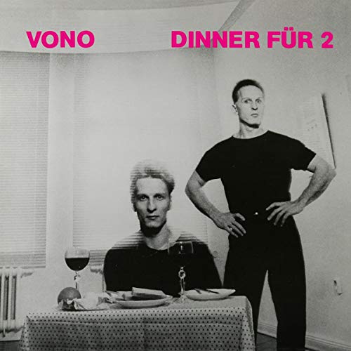 Black and white album cover featuring two people and a dinner setting.