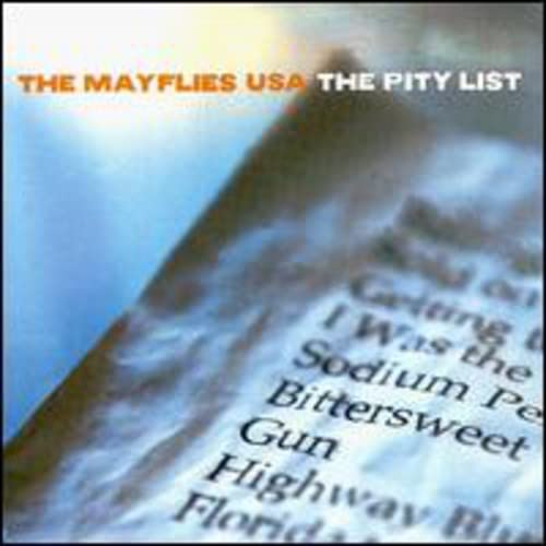 CD cover for The Mayflies USA’s “The Pity List,” with blurred text.