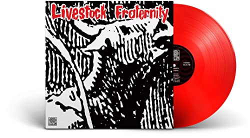Red vinyl record with black and white abstract cover art.