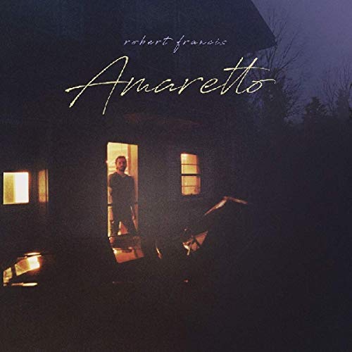 Vinyl record cover for “Amaretto” featuring a dimly lit house and figure.