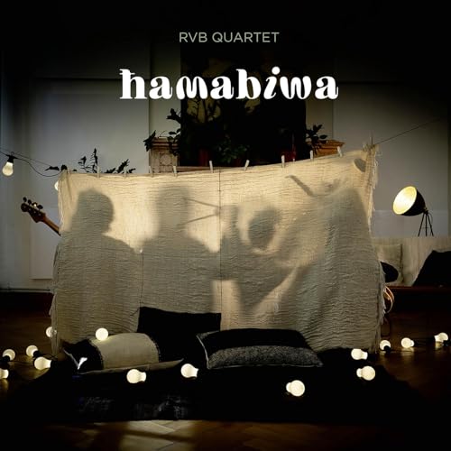CD cover for “Hamabiwa” by RVB Quartet, featuring a shadowed indoor scene.