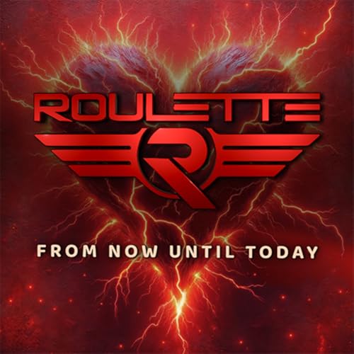Roulette album cover, red and black with lightning and a heart shape.