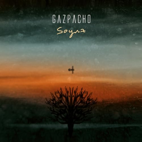Gazpacho Soyuz vinyl album cover with a silhouetted tree and sunset.