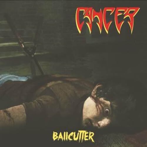 Album cover for “Ballcutter” featuring a distressed person and bold lettering.