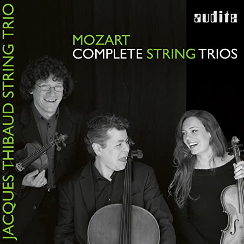 CD cover featuring Jacques Thibaud String Trio, Mozart’s string trios.