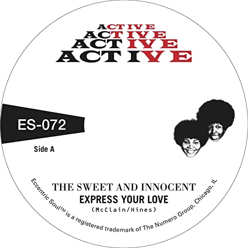 White vinyl record label with red text, a portrait, and catalog number.