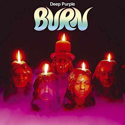 Deep Purple’s “Burn” album cover: faces emerge from candle flames and smoke.