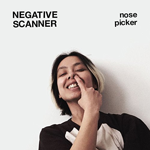 Person with dyed hair picking their nose, album cover for Negative Scanner.