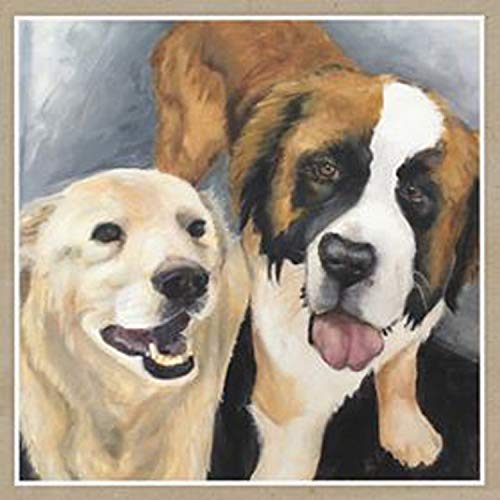 Painting of two dogs, a golden retriever and a Saint Bernard.