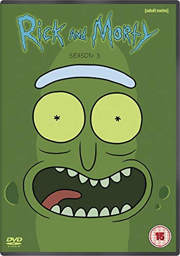 Rick and Morty Season 3 DVD cover featuring Pickle Rick’s face.