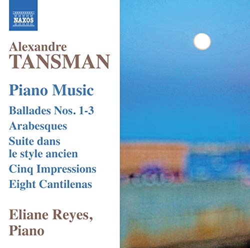 CD cover for Tansman’s piano music performed by Eliane Reyes, blue sky.