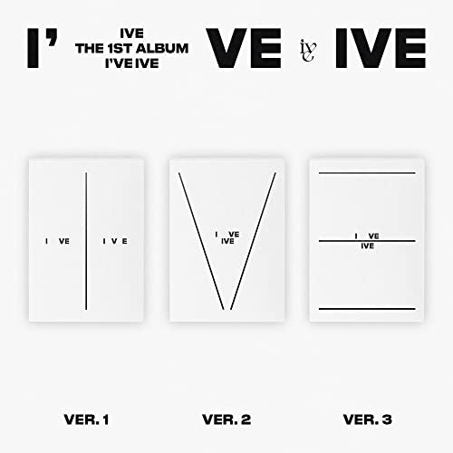 IVE album cover with three white panels and minimalist black lines.