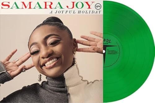 Samara Joy album cover and green vinyl record side-by-side.
