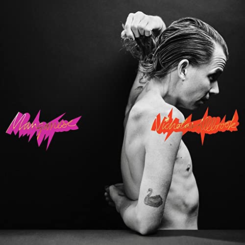 Black and white album cover featuring a man with a swan tattoo.