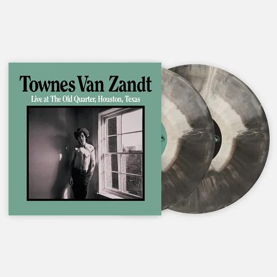 Townes Van Zandt album cover and two marbled vinyl records.
