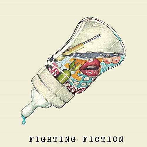 CD cover: surreal illustration of objects inside a baby bottle.