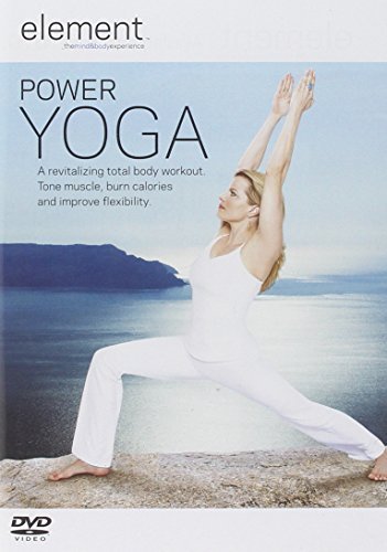 DVD cover featuring a woman in a power yoga pose by the sea.