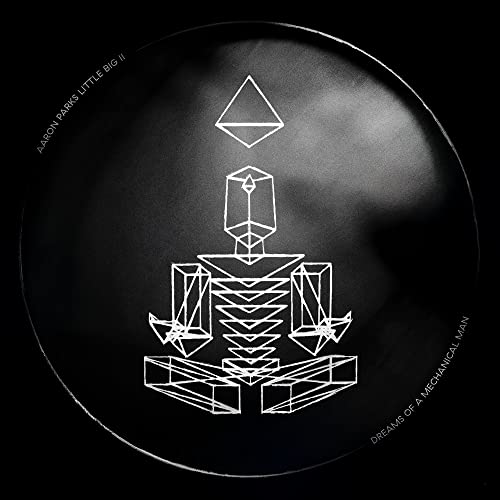 Black vinyl record cover with white geometric skeletal design.