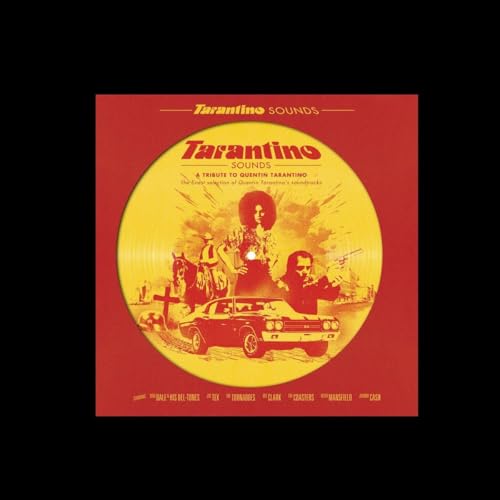 Vinyl record cover for “Tarantino Sounds” with figures and a car.