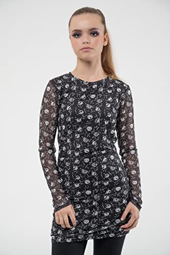 Nightmare Before Christmas - AOP Skulls (Womens Black Mesh Dress) Medium