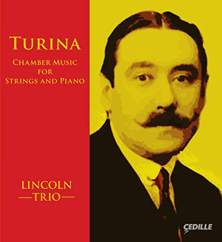 CD cover featuring a portrait of composer Joaquín Turina and red text.