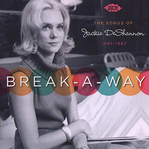 Black and white portrait of Jackie DeShannon with colorful circles and text overlay.