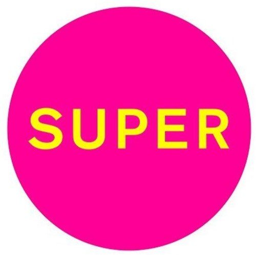 Bright pink circle with the yellow word "SUPER" centered on it.