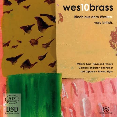 CD cover for “West 10 Brass” featuring abstract bird shapes and text.