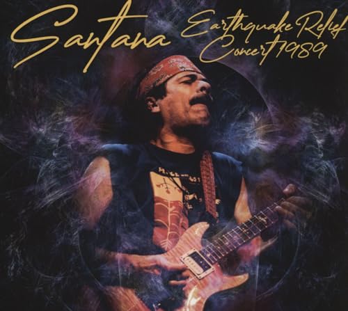 Carlos Santana playing guitar on album cover for 1989 relief concert.