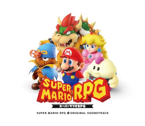 Super Mario RPG soundtrack CD cover featuring Mario, Bowser, and Peach.