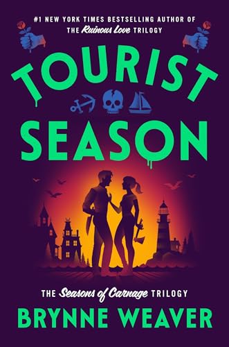 Book cover: āTourist Seasonā by Brynne Weaver, featuring a couple silhouetted against a town.
