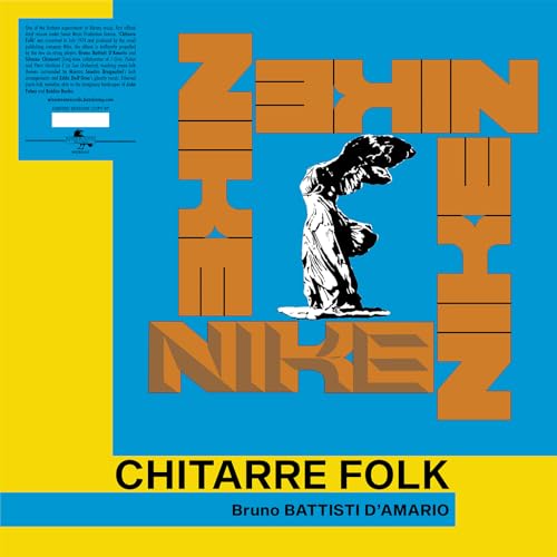 Vinyl record cover: abstract sculpture with bold text, “Chitarre Folk”.