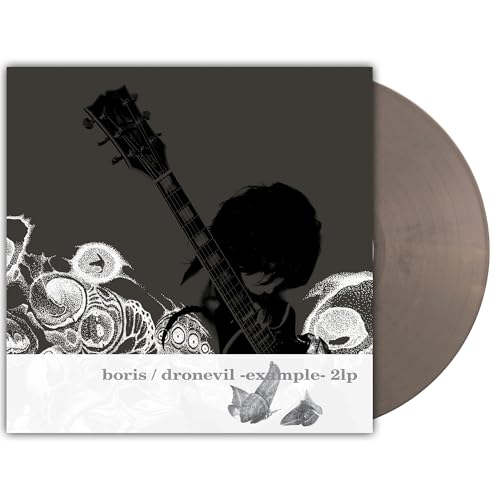 Vinyl record cover featuring a guitar silhouette and abstract patterns with a grey disc.