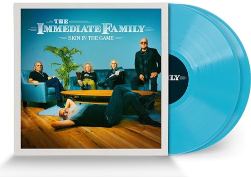 Album cover art for The Immediate Family featuring four band members with blue vinyl.