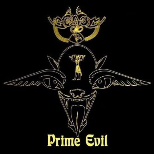 Gold line art of a winged skull with a figure, album title below.