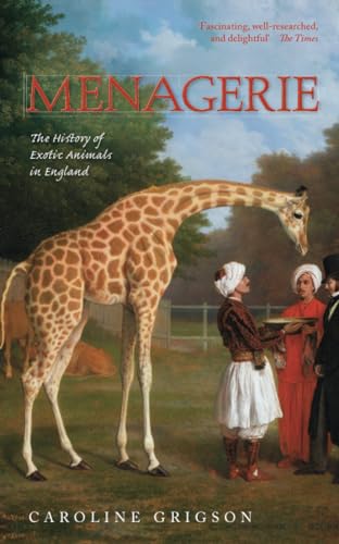 Book cover: giraffe with 18th-century figures, titled "Menagerie.