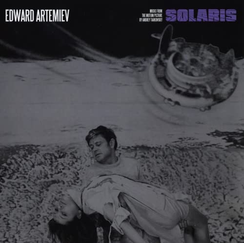 Solaris soundtrack vinyl cover: a man, woman, and spacecraft on a rocky shore.