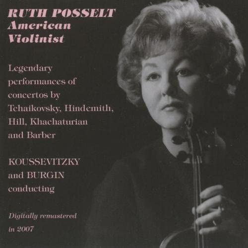 Portrait of violinist Ruth Posselt holding a violin, album cover.