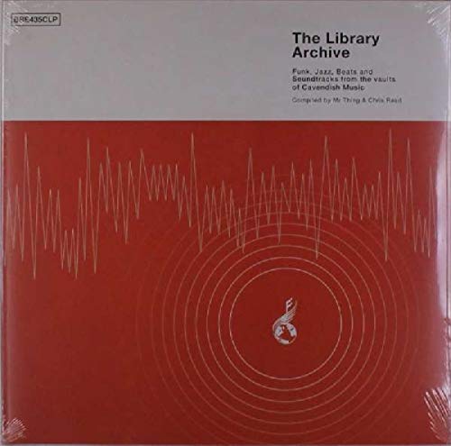 Vinyl record cover with a red background, white soundwave graphic, and text at top.