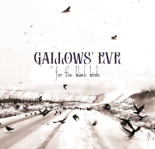 CD cover: desolate road with many silhouetted black birds flying.