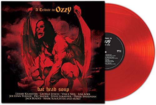 Red vinyl record and album cover featuring a bat-like figure.