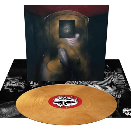 Vinyl record with cover art depicting a dark, ominous doorway and hand.