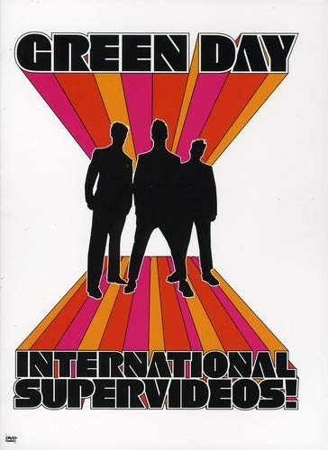 Green Day "International Supervideos!" DVD cover with band silhouettes and radial design.