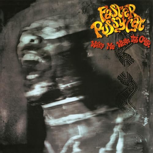 Faster Pussycat album cover, distorted face and ornate design, dark tones.